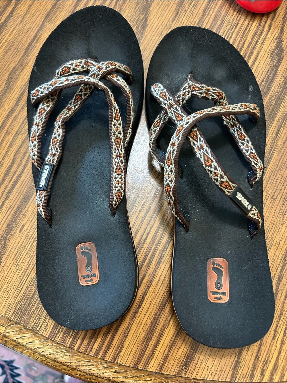 Teva Women's Black Sandals with Brown Patterned Straps